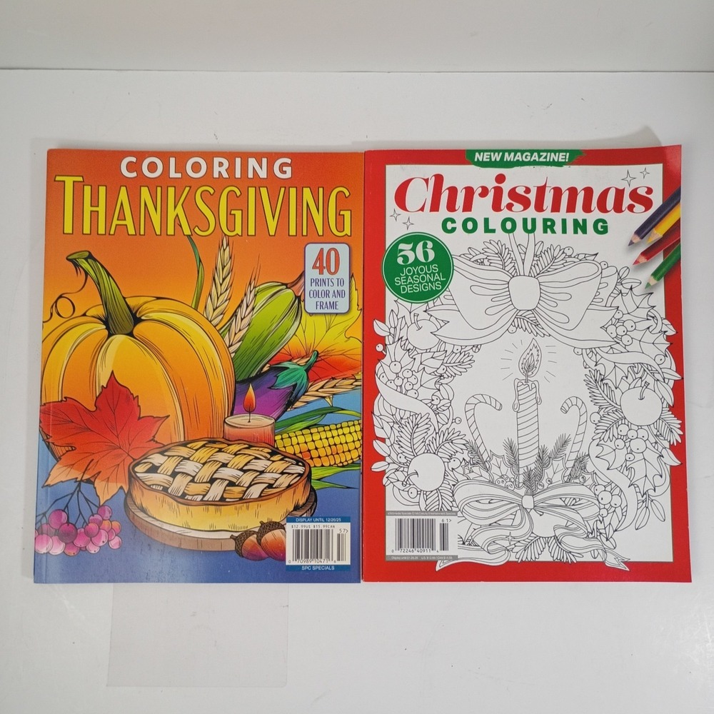 Holliday Coloring New Book / Magazine Lot Of 2 - Thanksgiving and Christmas